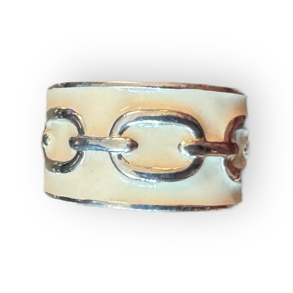 Ivory Enamel Sterling Silver Link Ring (7.5) - Picture 2 of 4
